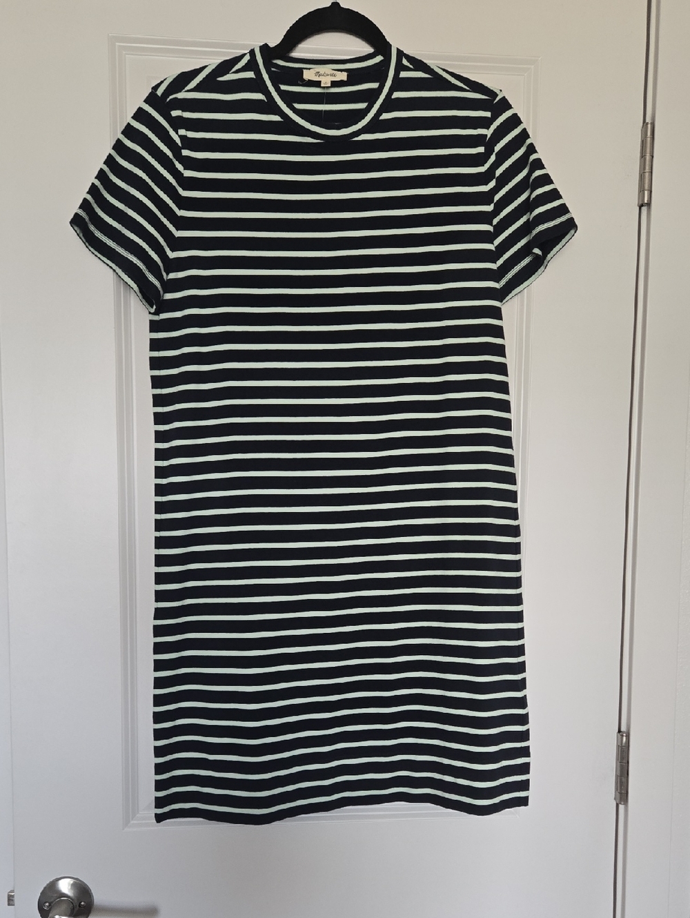 Madewell Striped Crewneck T-Shirt Dress - Navy & Mint Green